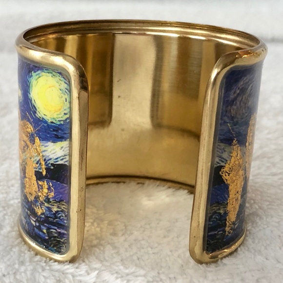 SOLD.  24k Flecked-Gold Leaf Starry Night Cuff - Picture 3 of 6